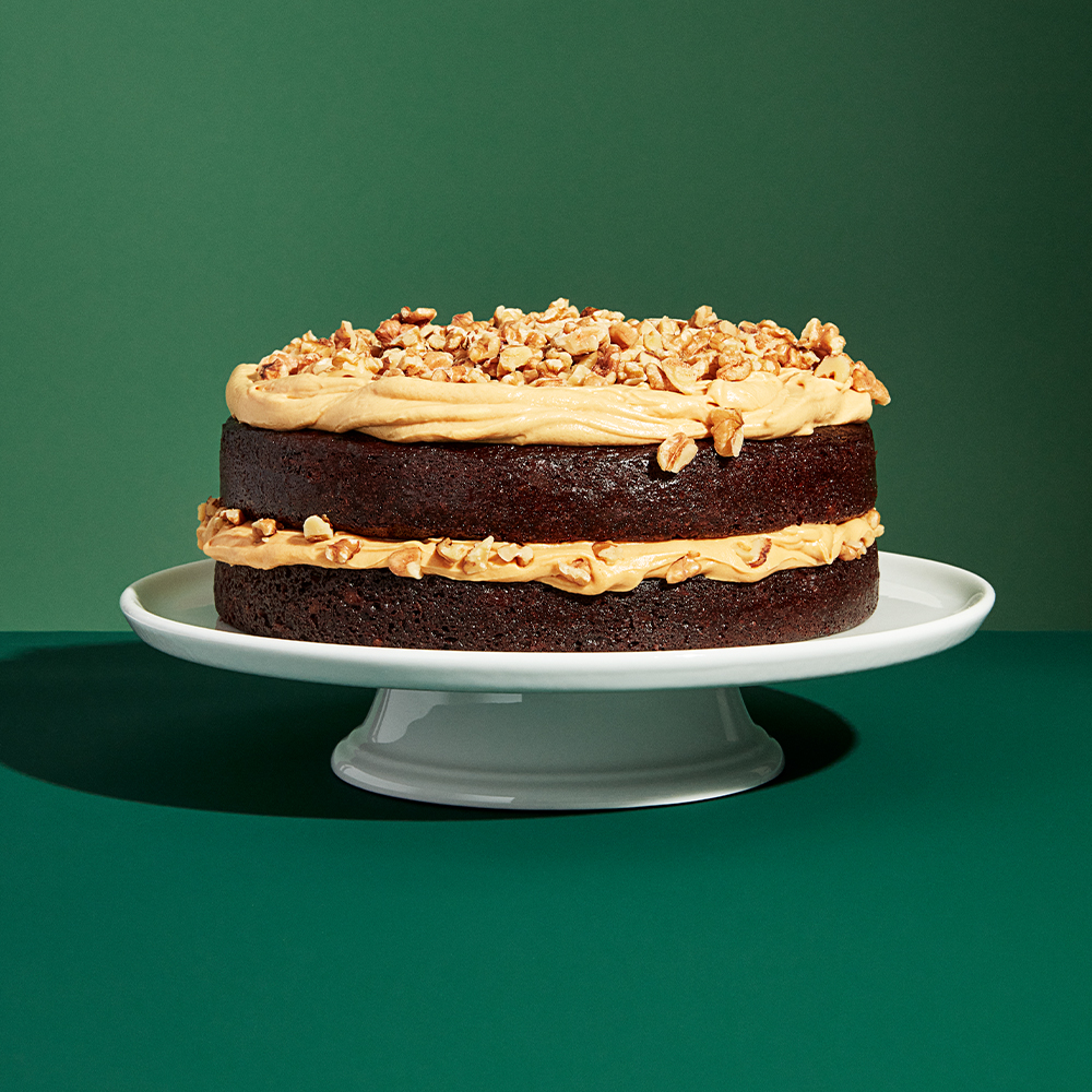 Chocolate Walnut Cake with Dulce de Leche Frosting