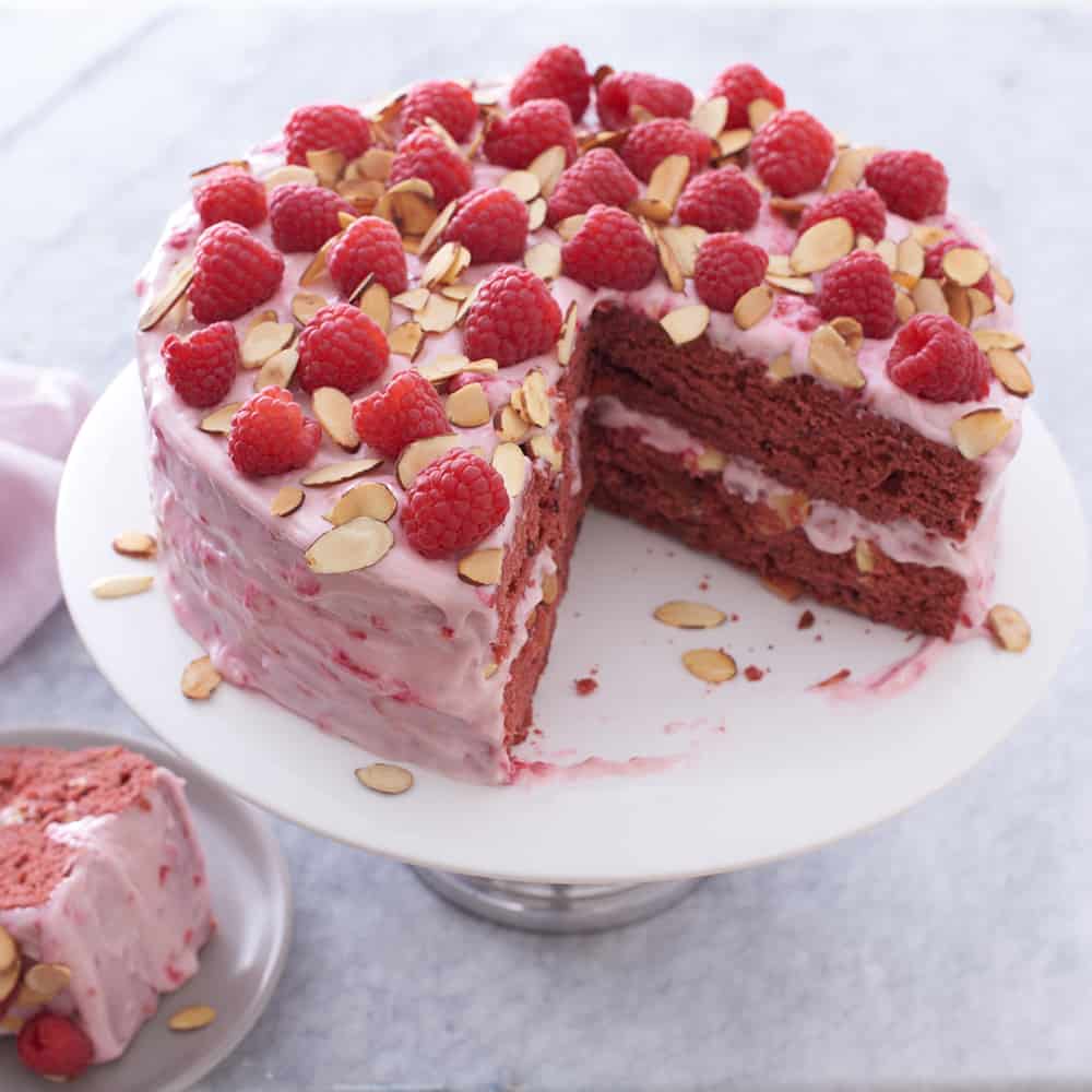 Red Velvet Almond Cake with Raspberries